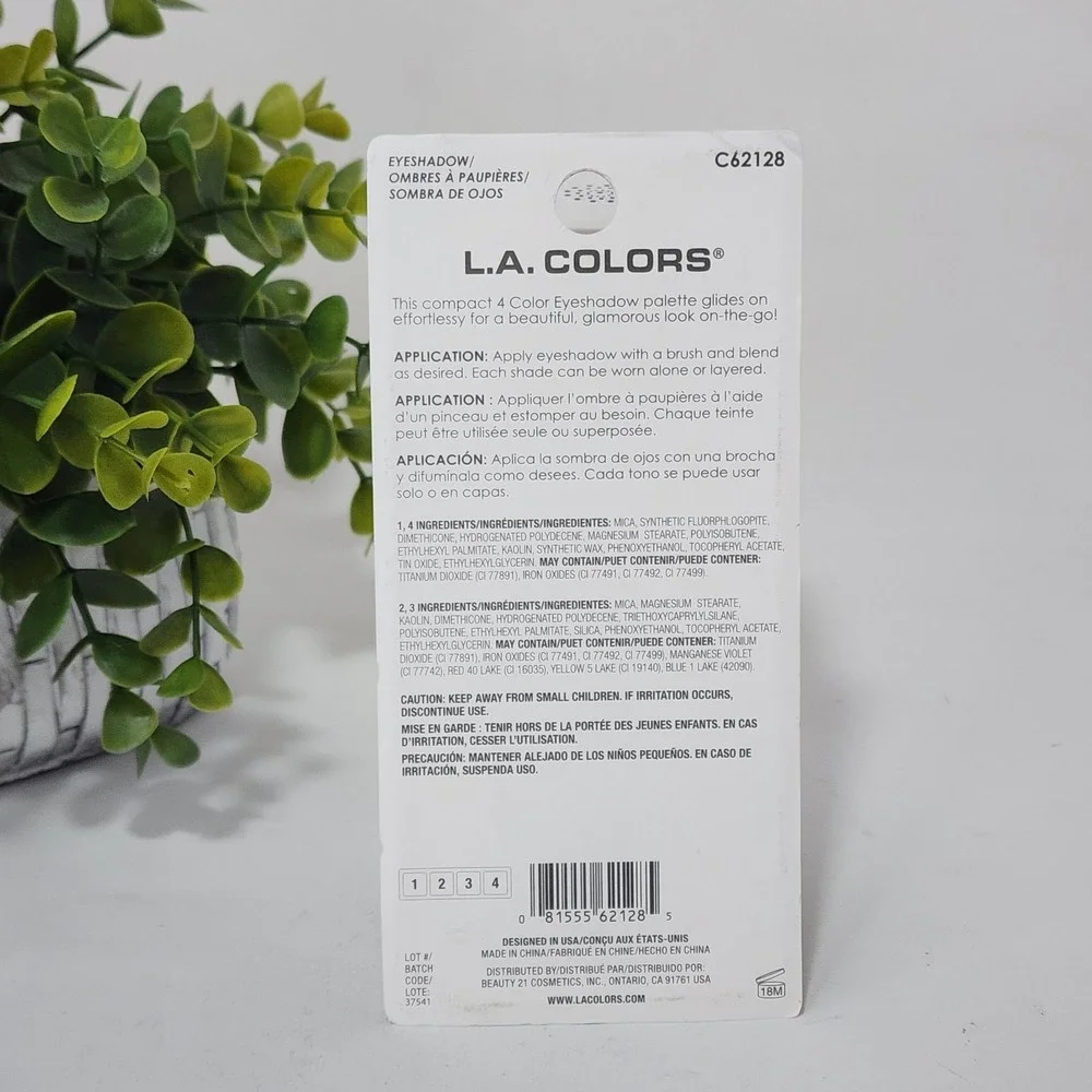 L. A. Colors 4 Color Eyeshadow Fashionista Palette C62128 ~ New Unopened